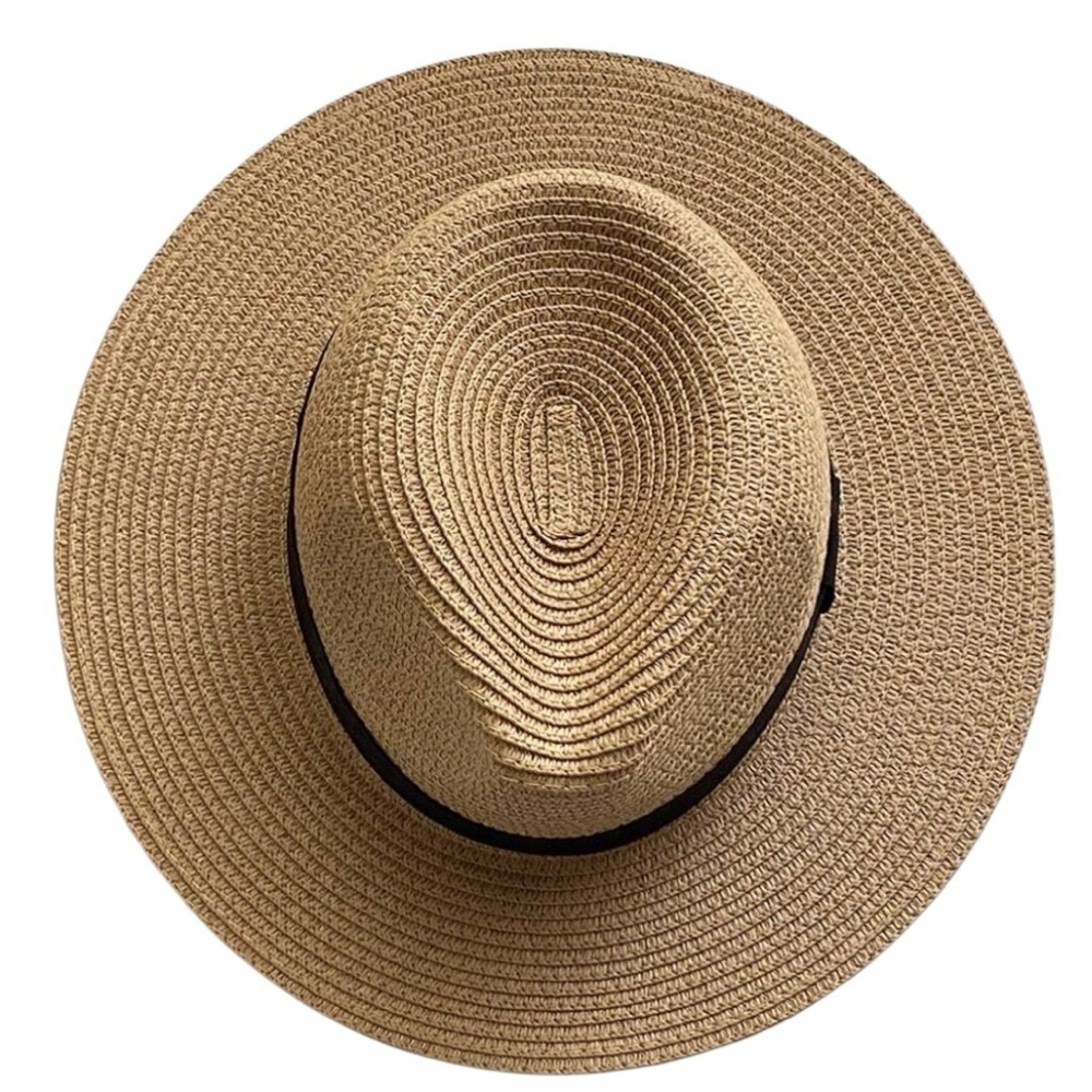 Straw Sun Hat Tan Fedora with Black Sash New with Tags One Size Adjustable Band - Picture 6 of 15